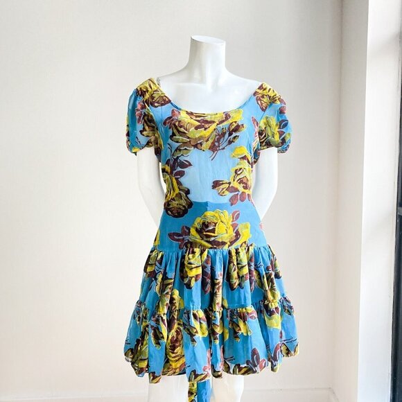 Vintage 00's USA Made Velvet Burnout Floral Ruffle skirt Mini Dress 6 - Picture 3 of 9